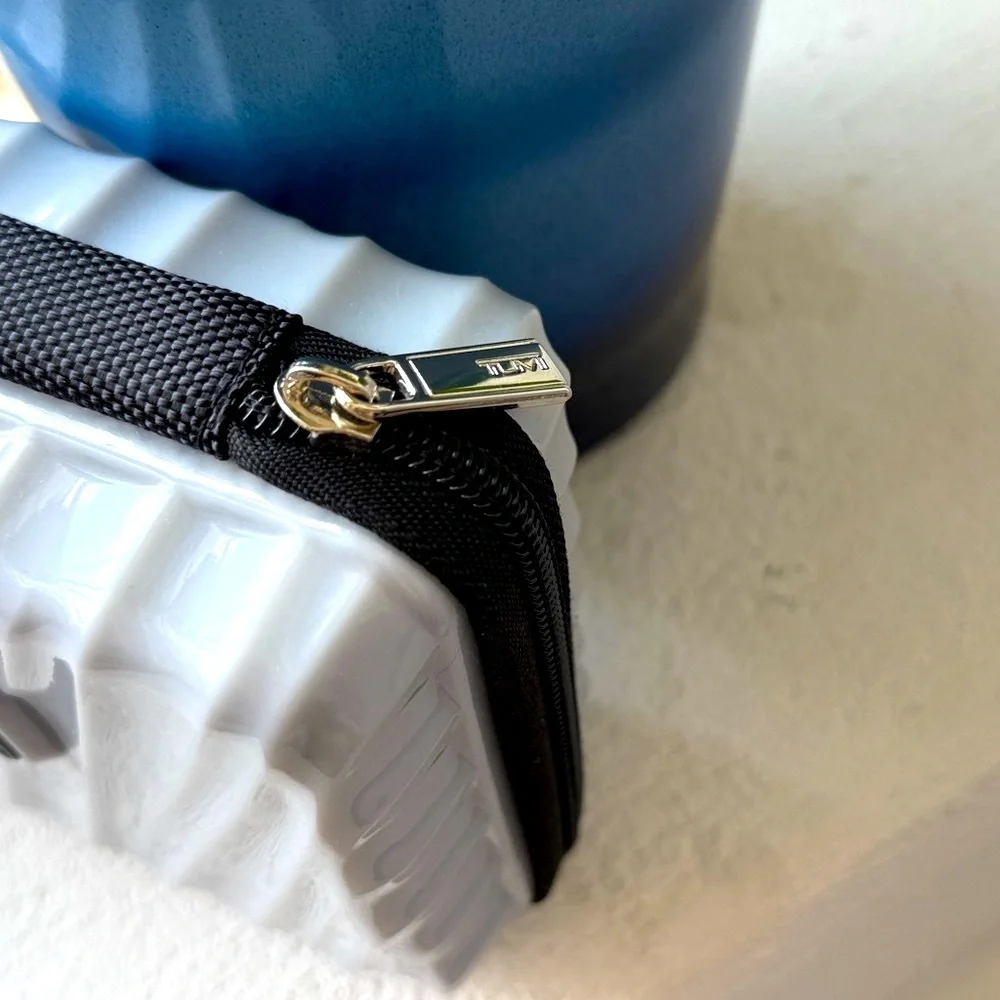 TUMI Mini Hard Case Travel Toiletry Bag Silver Light Gray